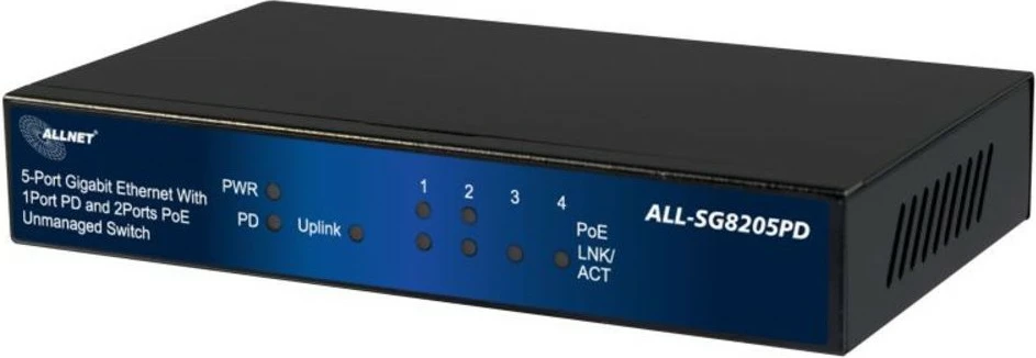 Switch ALLNET ALL-SG8205PD, Unmanaged, L2, Gigabit Ethernet (10/100/1000), PoE, e zezë