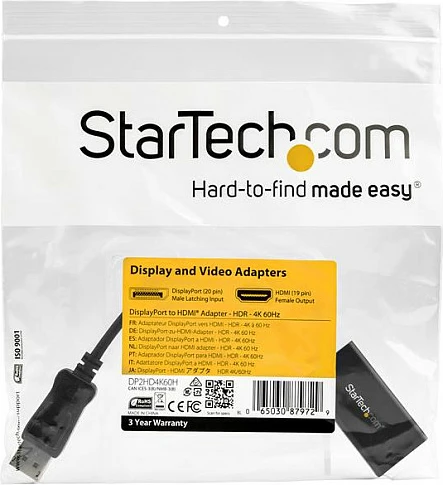 Adapter DisplayPort në HDMI StarTech DP2HD4K60H, 4K 60Hz HDR, 0.12m, i zi