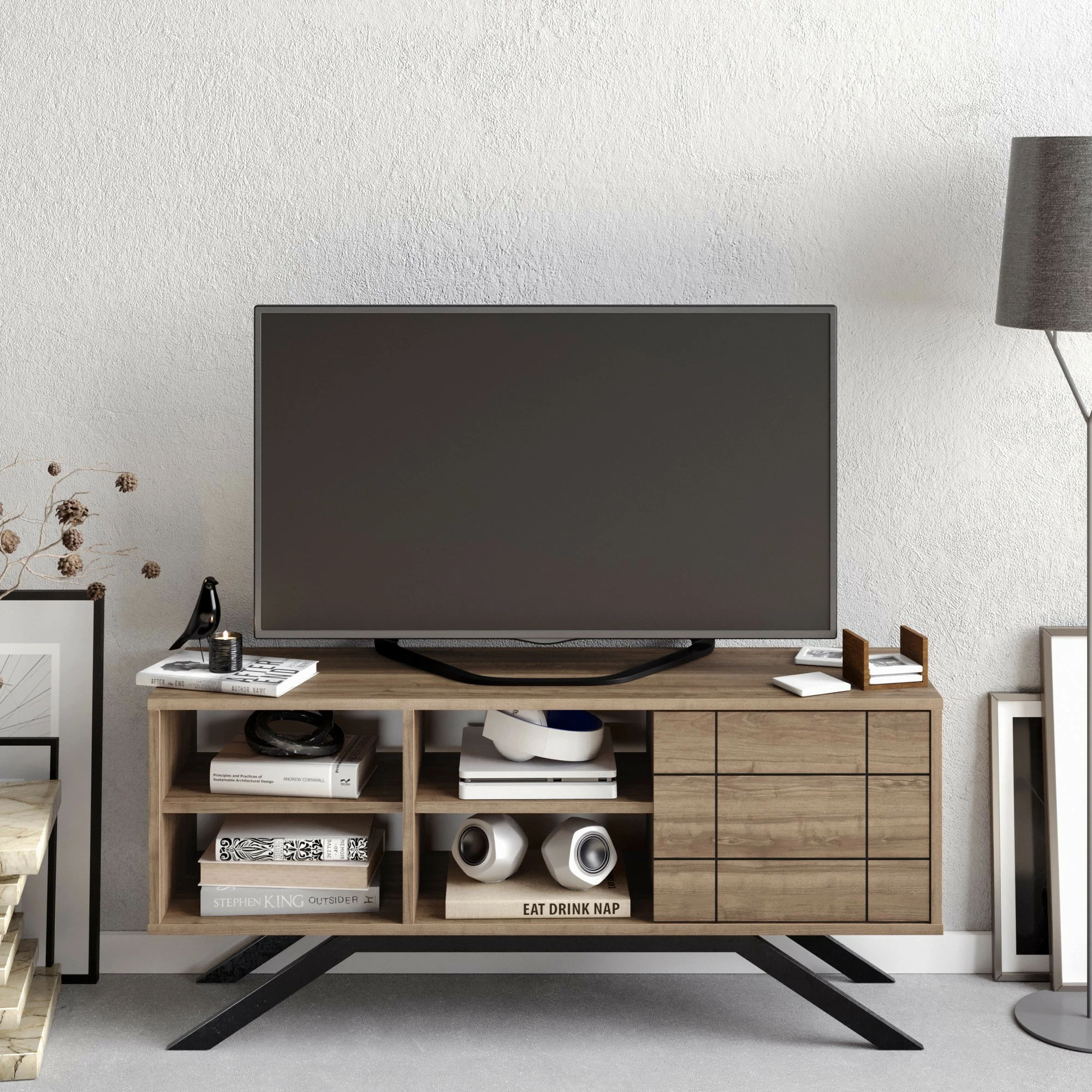 Komodë TV Hanah Home, ngjyrë e zezë dhe arre, North