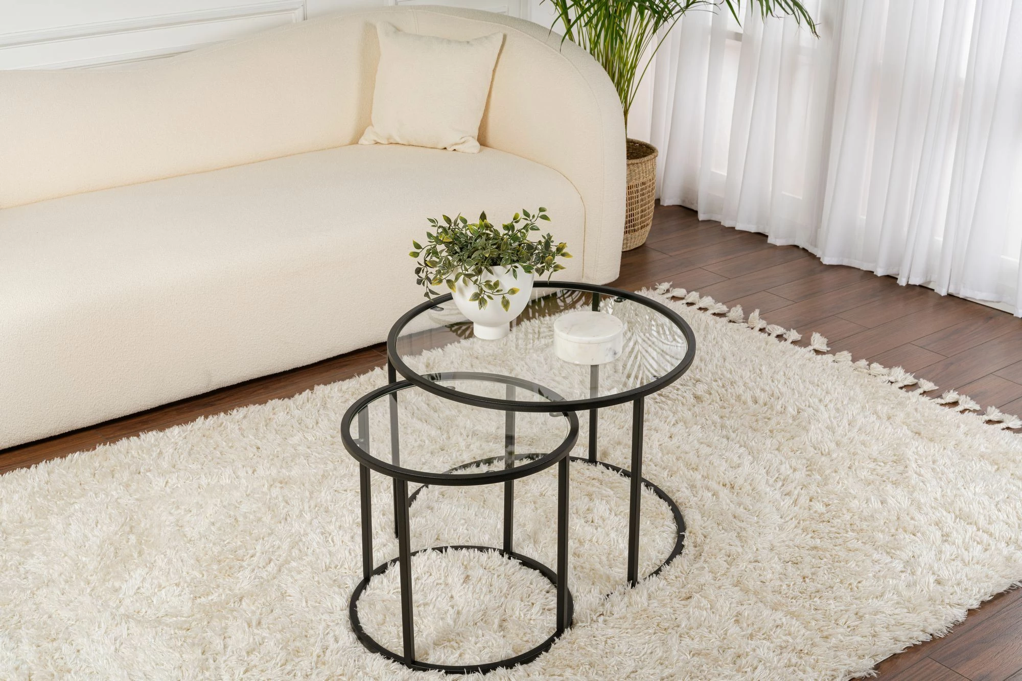 Set tavolinash kafeje Hanah Home, e zezë-transparente, 60-42