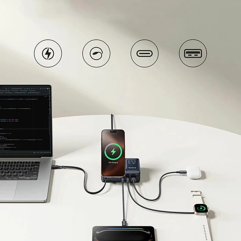 Stacion karikimi 5-në-1 Baseus NOMOS 140W Qi2, i zi