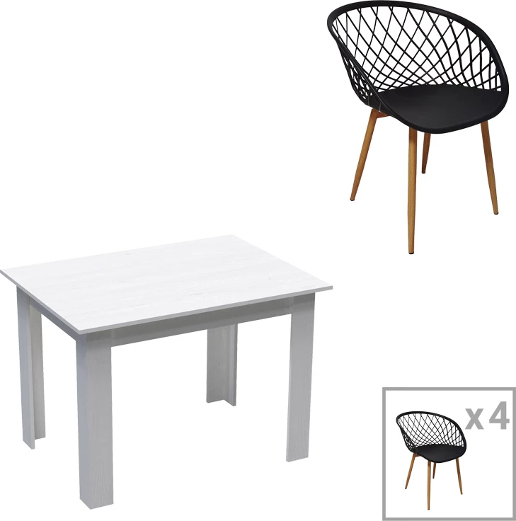 Set tavoline me karrige Manka-Parker, 5 copë, e bardhë, 110x80x77cm