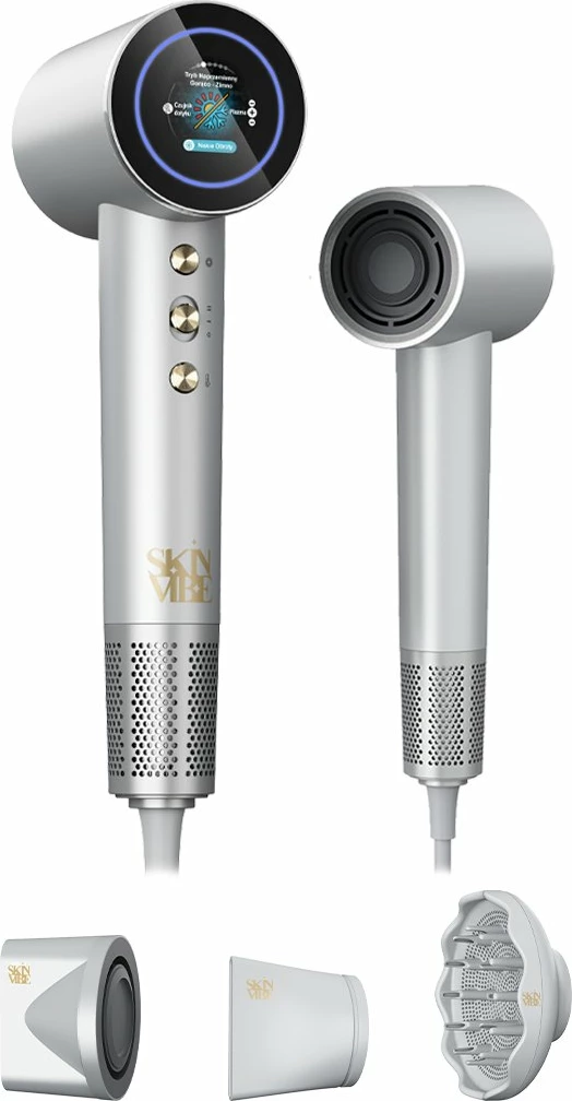 Tharëse flokësh SkinVibe Aurea Family X Plasma SV-001SL 1600W me plazmë, ionizim dhe difuzor, gri metalike, set 3 gryka