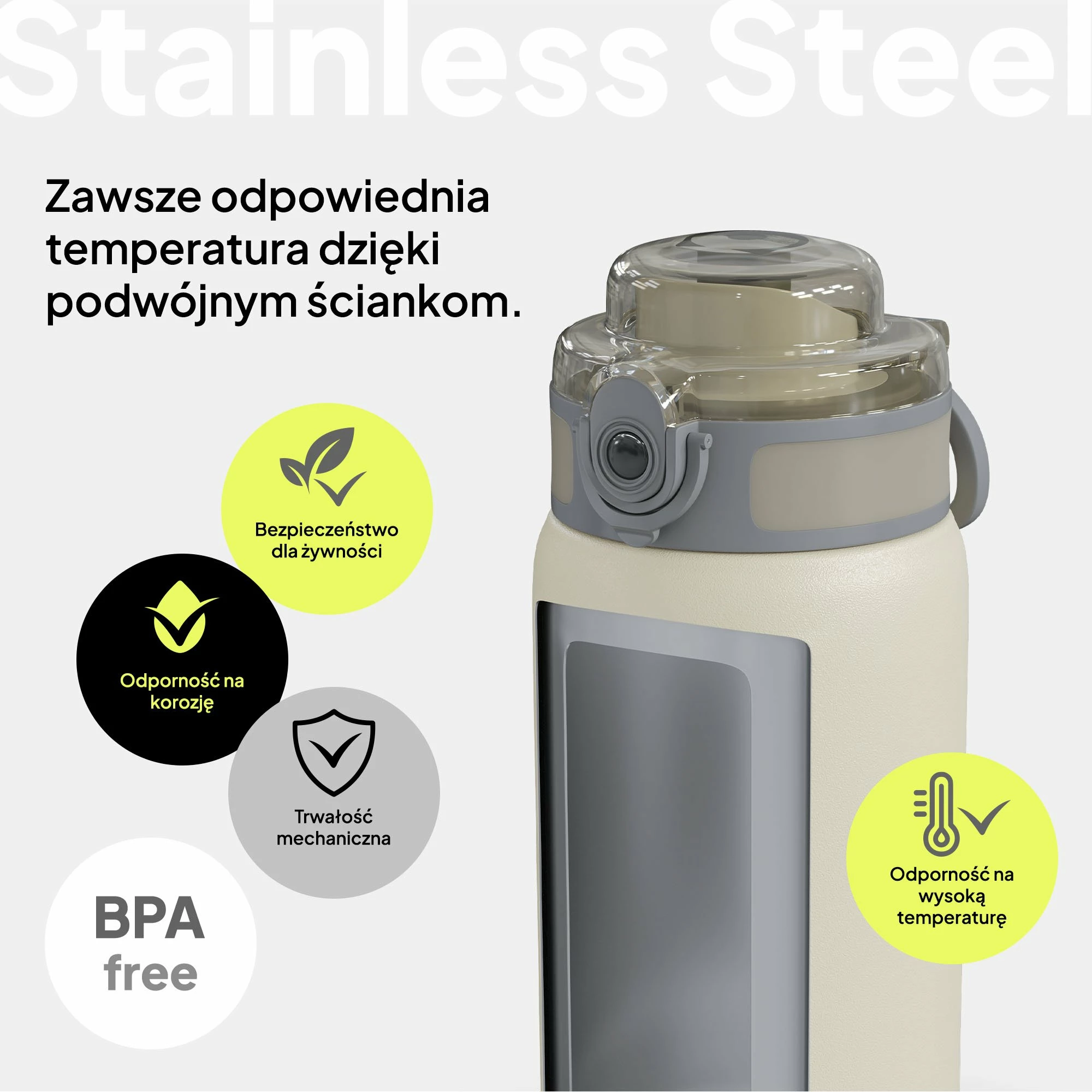 Shishe termike Zipro 1000 ml inox 18/8, bezhë