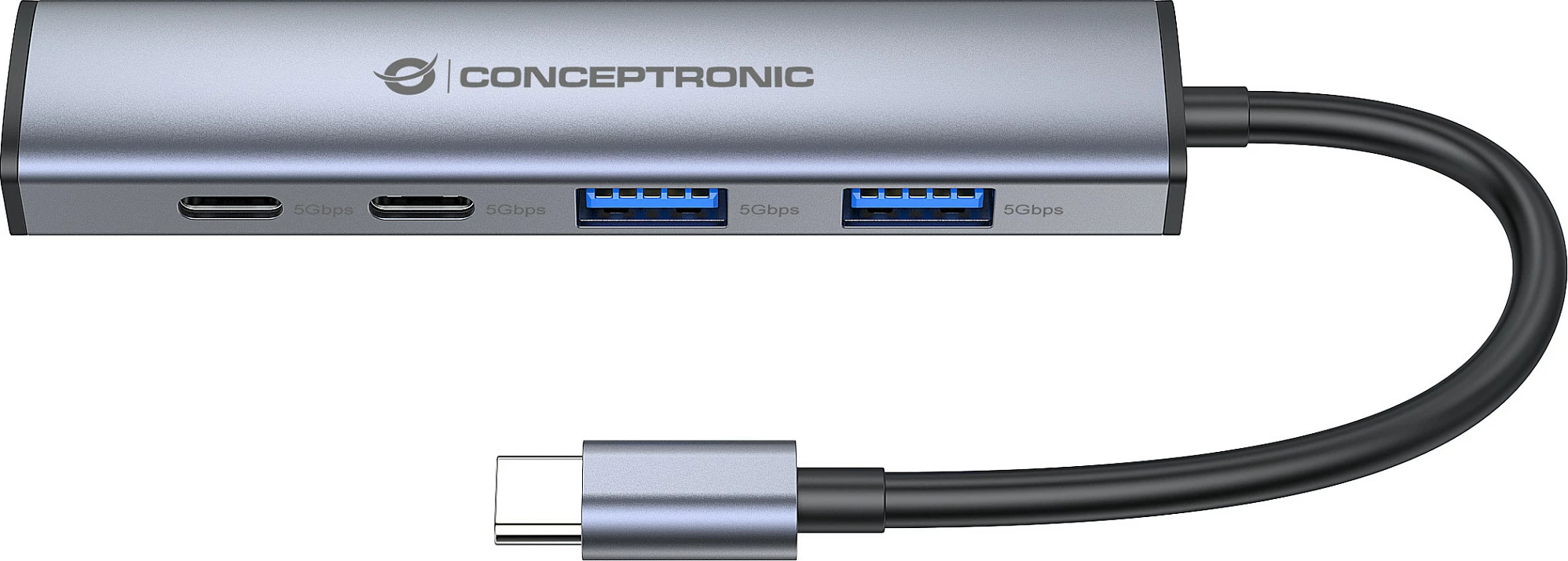Dock USB-C Conceptronic 4-në-1, 2x USB-C, 2x USB-A, 100W PD, gri