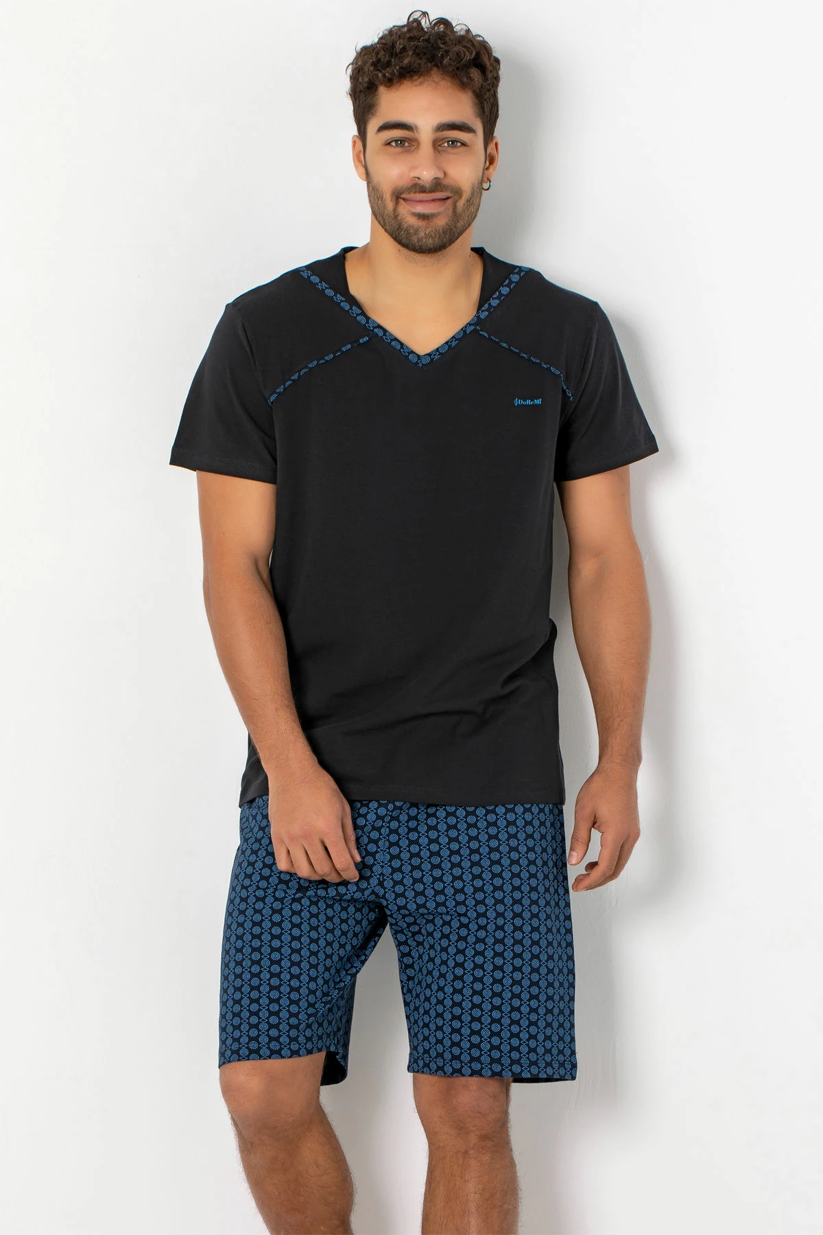 Set pizhamash për burra, Jumeon, 002-000465, e zezë, blu e errët