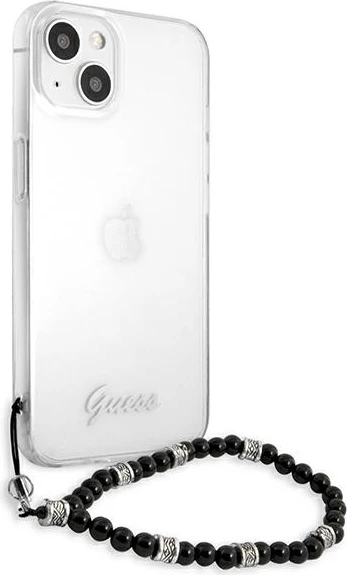 Mbështjellës Guess GUHCP13SKPSBK për iPhone 13 mini 5.4", transparent, me varëse Black Pearl