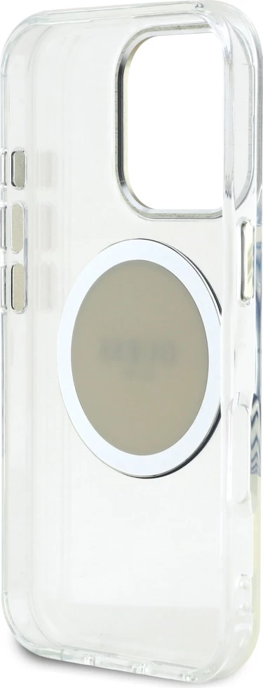 Mbështjellës Guess IML Metal Colored Circle Classic Logo MagSafe për iPhone 16 Pro, Gri