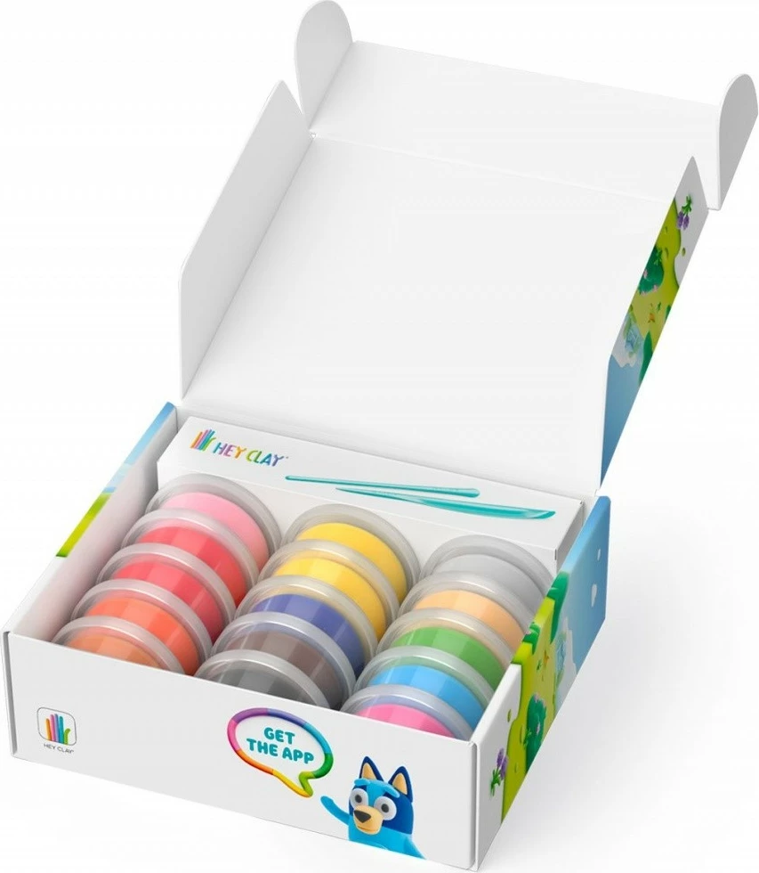 Set plastelinë HEY CLAY Bluey & Friends HCL15031CEE15, 15 kana, 13 ngjyra, me aplikacion