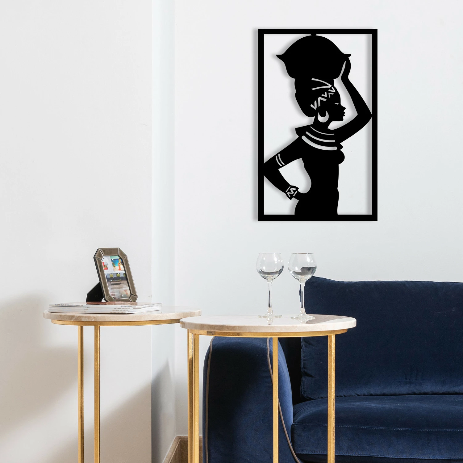 Aksesor dekorativ metalik për mur, Wallity, motiv afrikan, ngjyrë e zezë, 35x56cm