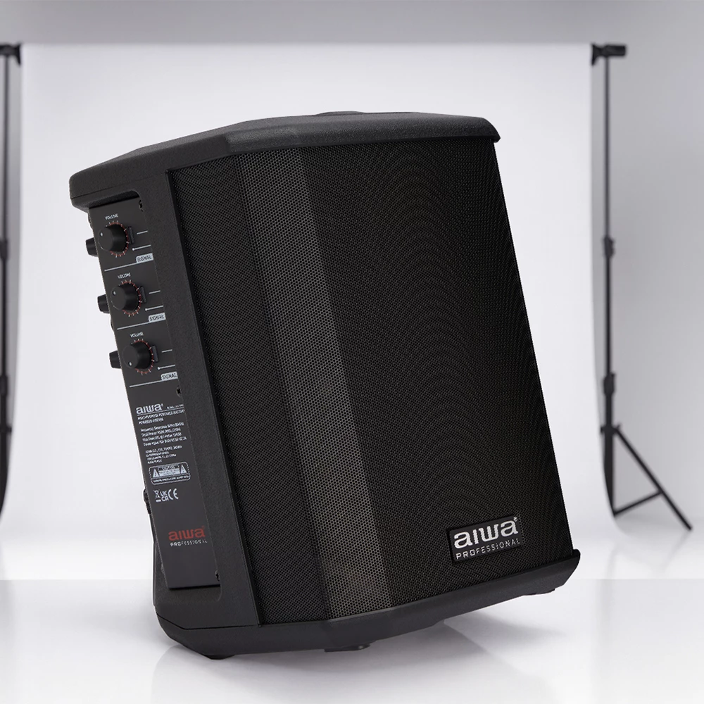 Altoparlant portativ aktiv Aiwa AX-1PRO 100W RMS Bluetooth 5.0 me bateri, mikser 3-kanalësh me reverb, TWS, 6.5\" woofer, i zi