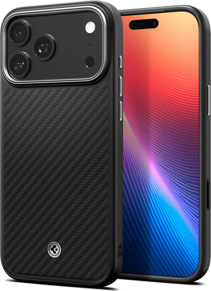 Mbështjellës Spigen Enzo Aramid "T" MagSafe për iPhone 17 Pro, e zezë dhe argjendtë