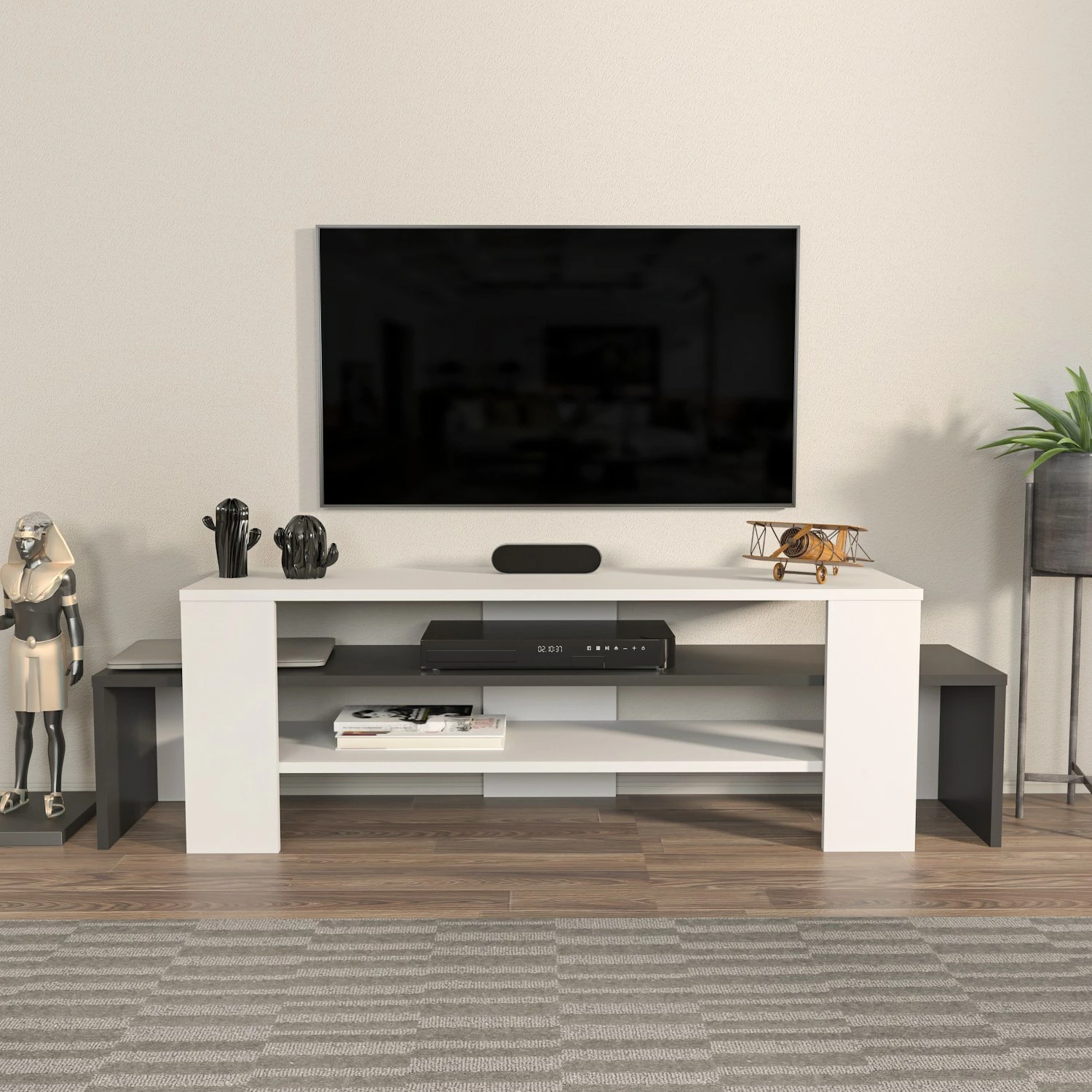 Komodë TV Skye Decor, Lenora, e bardhë dhe antracit