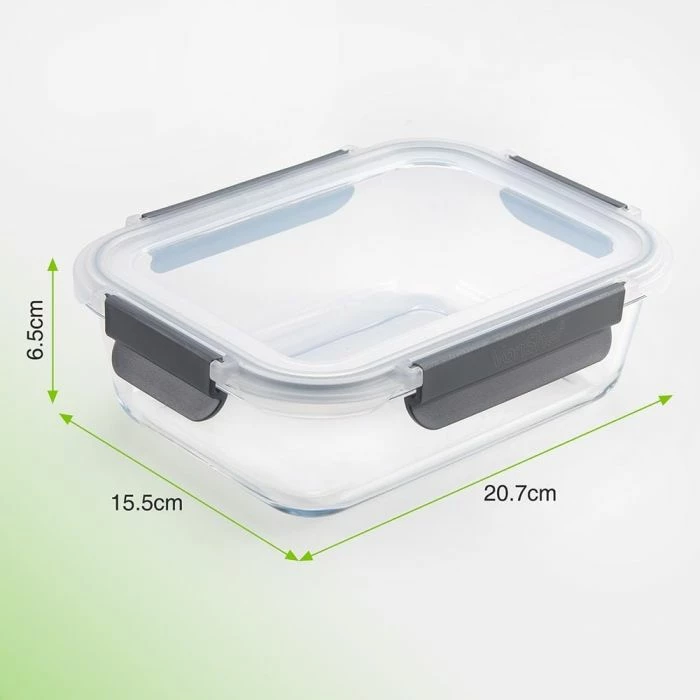 Set enë ruajtje ushqimi prej qelqi VONSHEF 1500124, borosilikat 1050 ml, me kapak hermetik anti-rrjedhje, 5 copë, transparente me kapakë gri