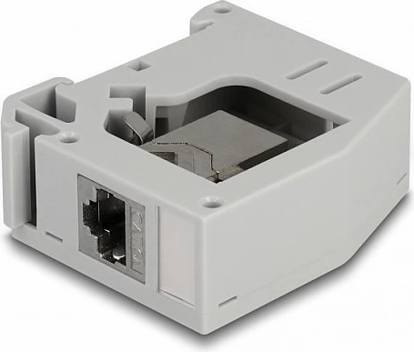 Adapter DIN-rail DeLOCK Keystone RJ45 në RJ45, Cat6A, flat, gri