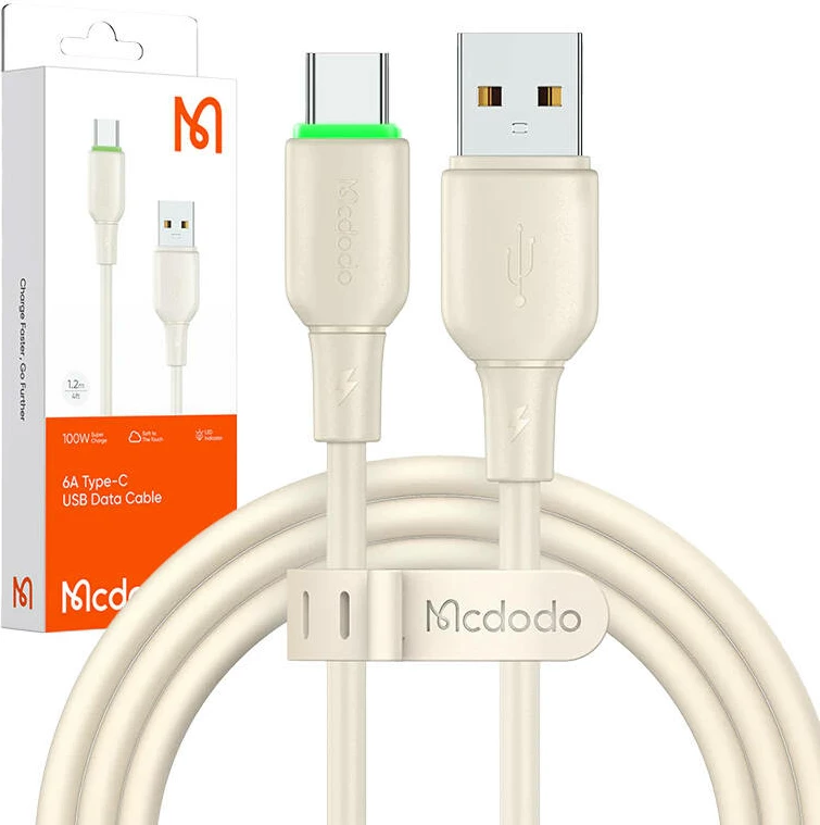 Kabllo USB në USB-C Mcdodo CA-4750 me dritë LED, 1.2m, bezhë
