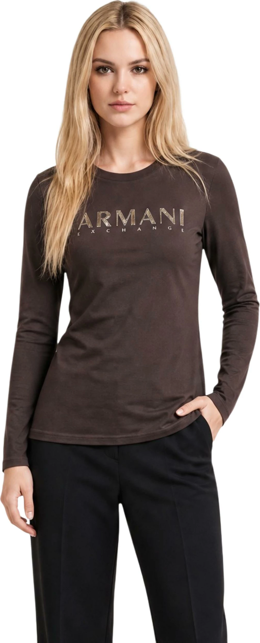 Maicë me mëngë të gjata për femra Armani Exchange XW002761 AF23954, kafe