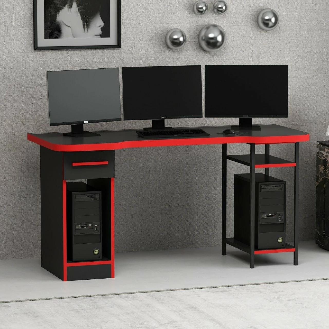 Tavolinë gaming Skye Decor, Phoenix 6, e zezë-kuqe