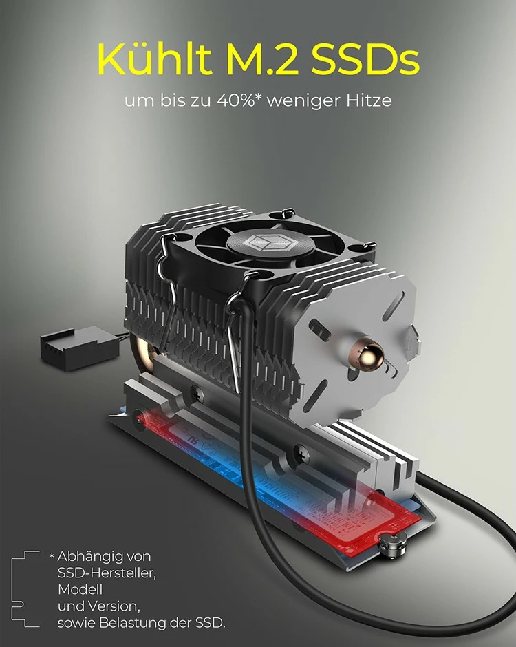 Heatsink SSD ICY BOX IB-M2HSF-705, 30mm fan, 8500 RPM, argjend