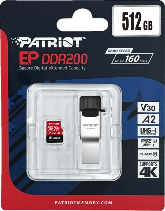 Kartelë memorie Patriot Memory EP DDR200, 512GB, MicroSDXC, Kuqe