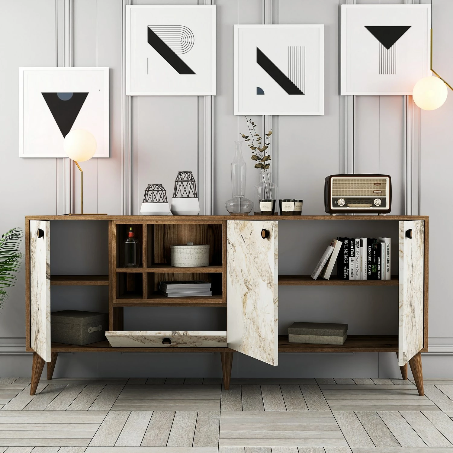 Konsol Skye Decor, mermer i bardhë, Napoli