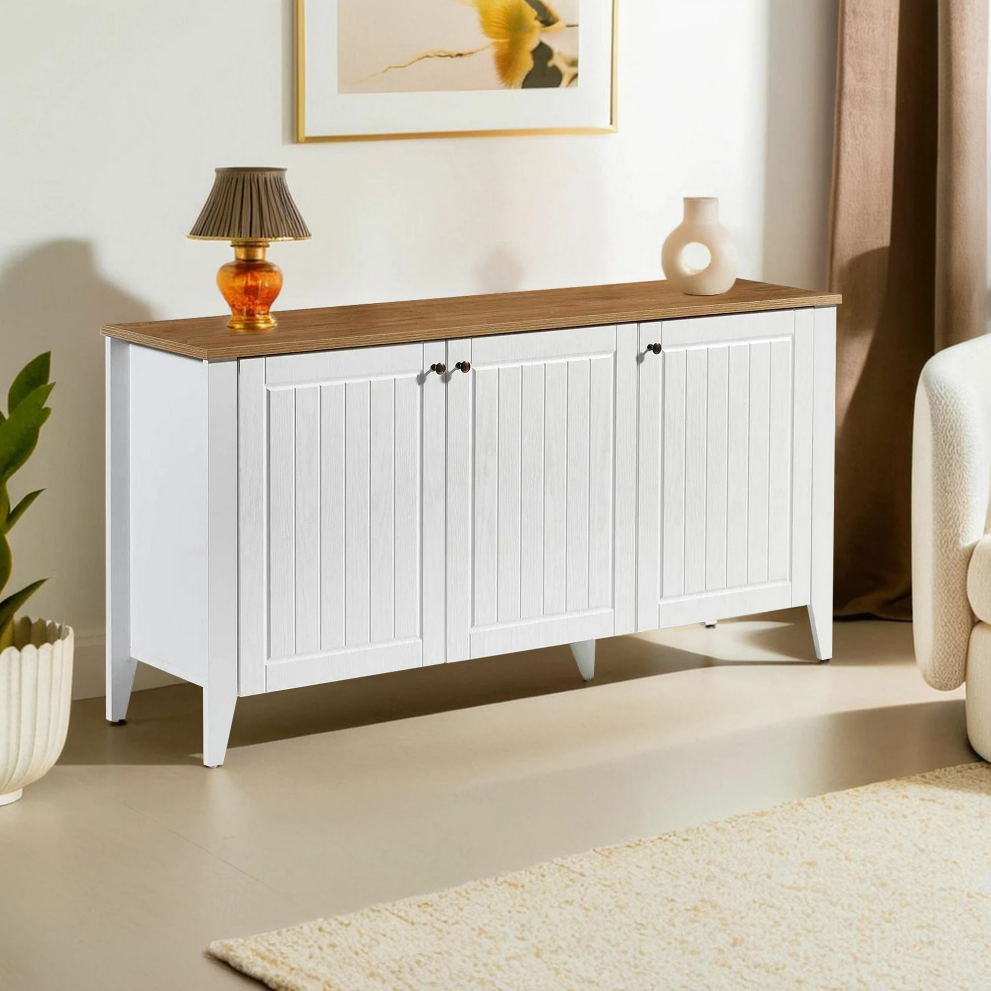 Konsol Skye Decor, Tuval 067, ngjyrë lis dhe e bardhë, 150x76x39cm