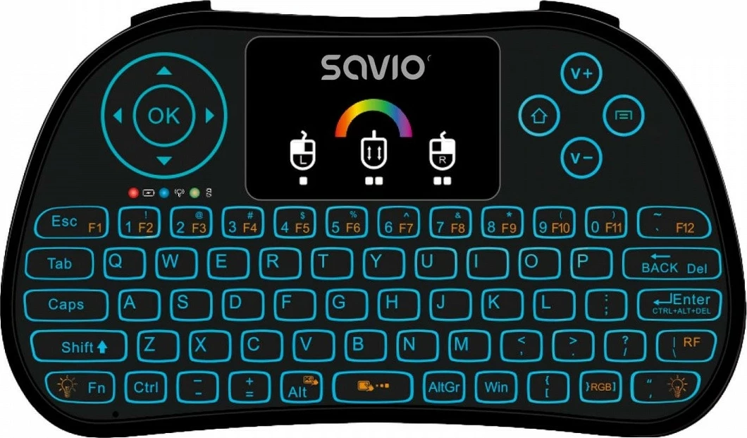 Tastierë mini wireless Savio KW-03 me ndriçim RGB, për Smart TV/PC/TV Box, e zezë