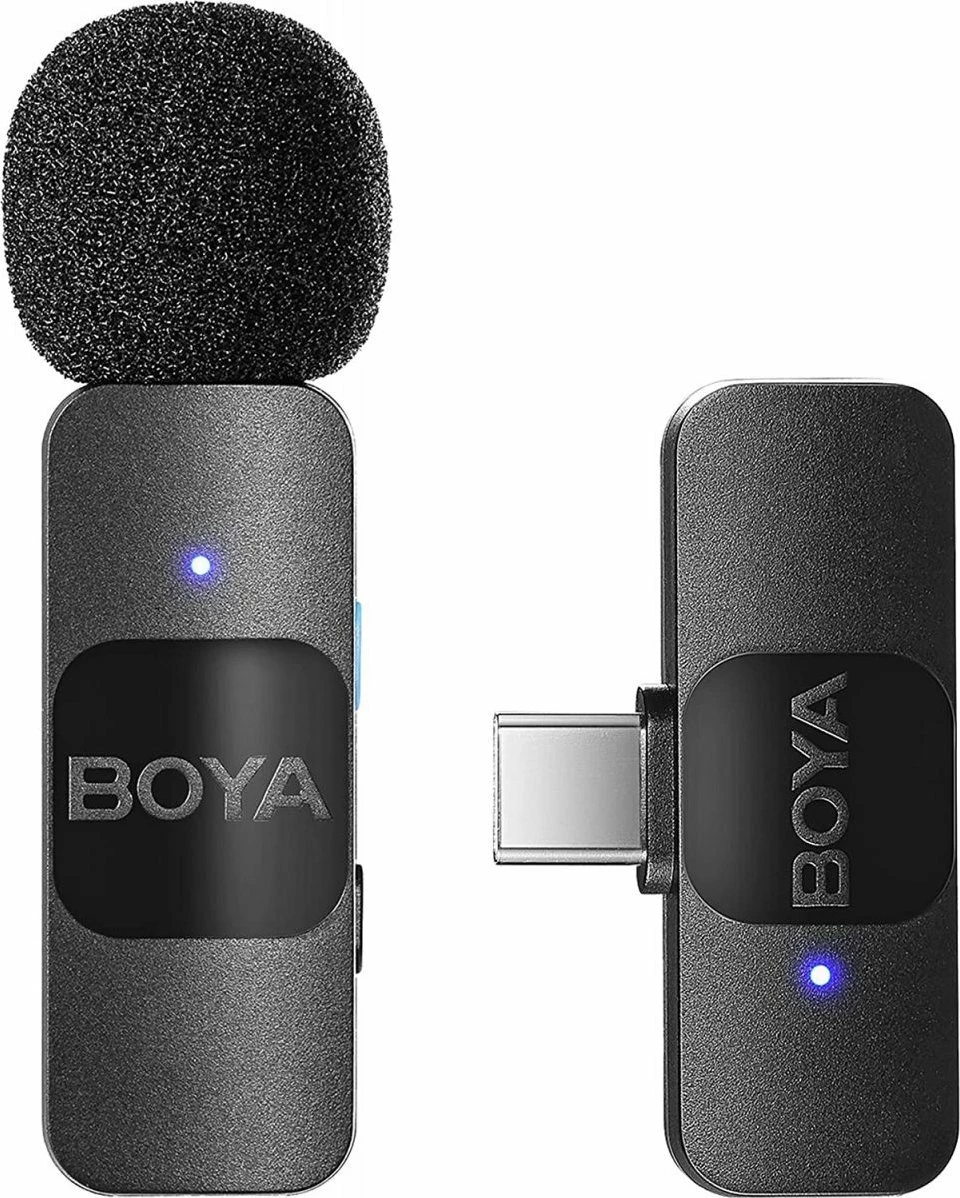 Mikrofon Boya BY-V10 V2 wireless clip-on USB-C, zi, set me transmetues dhe pranues 2