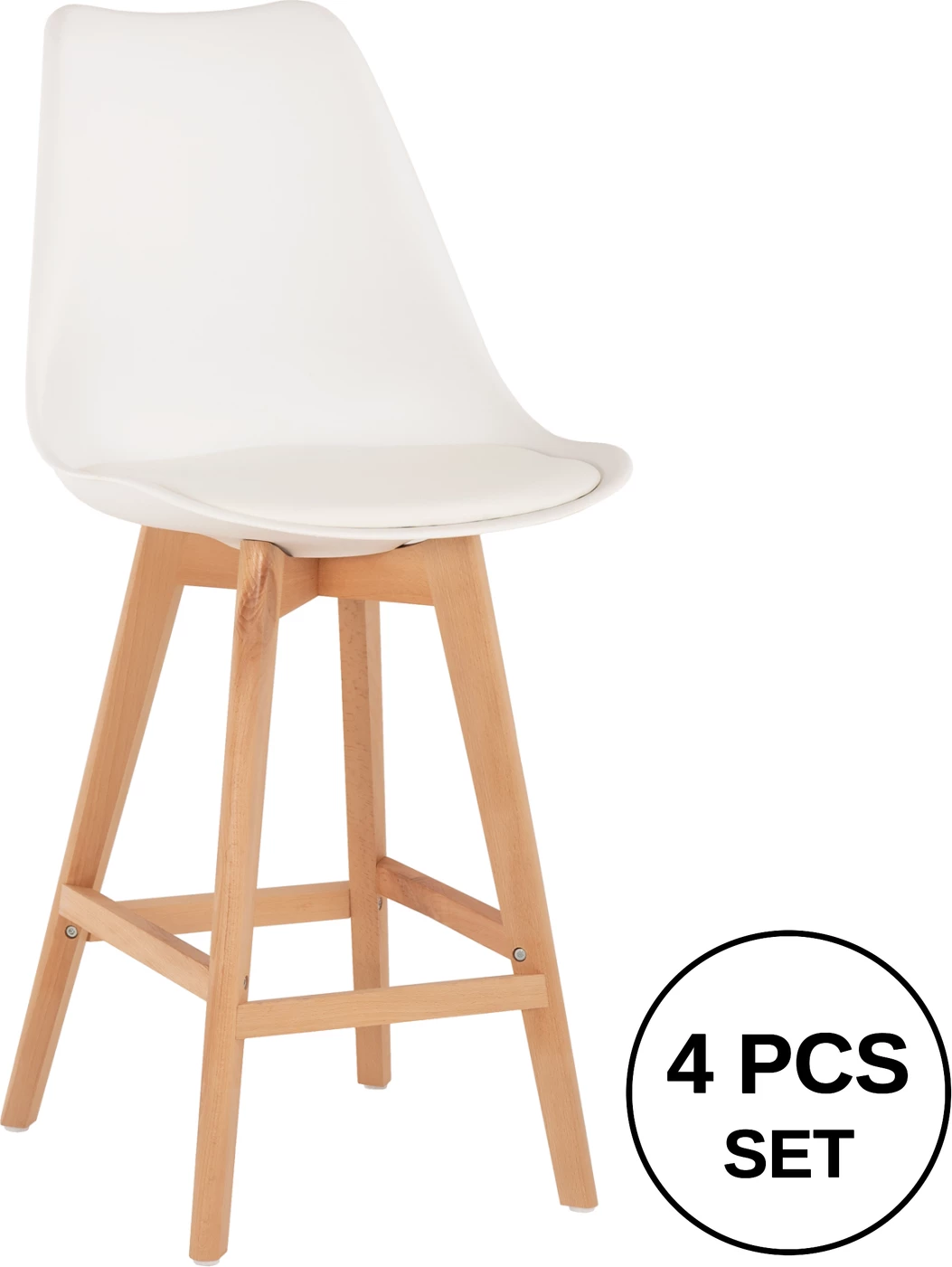 Karrige për bar VEGAS FH8000.21, lartësi mesatare, polipropilenë e bardhë, dru ahu natyral, 47x58x103H cm, set prej 4 copash