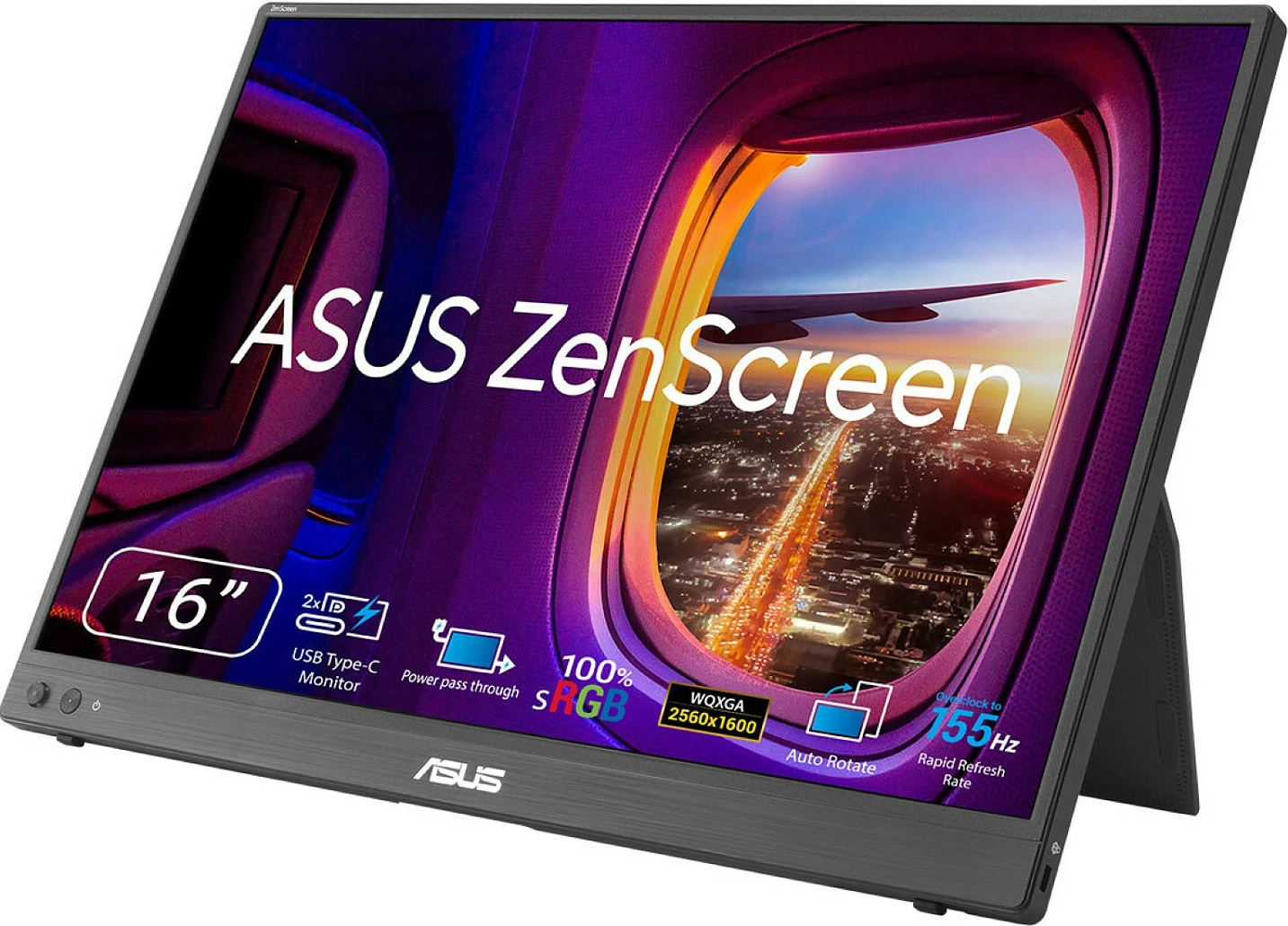 Monitor portativ ASUS ZenScreen 90LM0CD1-B01N71, 16", WQXGA 2560x1600, IPS, 155Hz, HDR, HDMI/USB-C, i zi