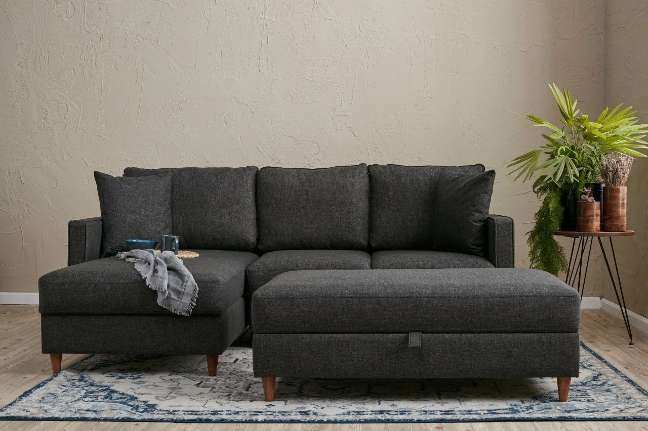 Këndare Eva, ngjyrë antracit, me pouffe, Atelier del Sofa