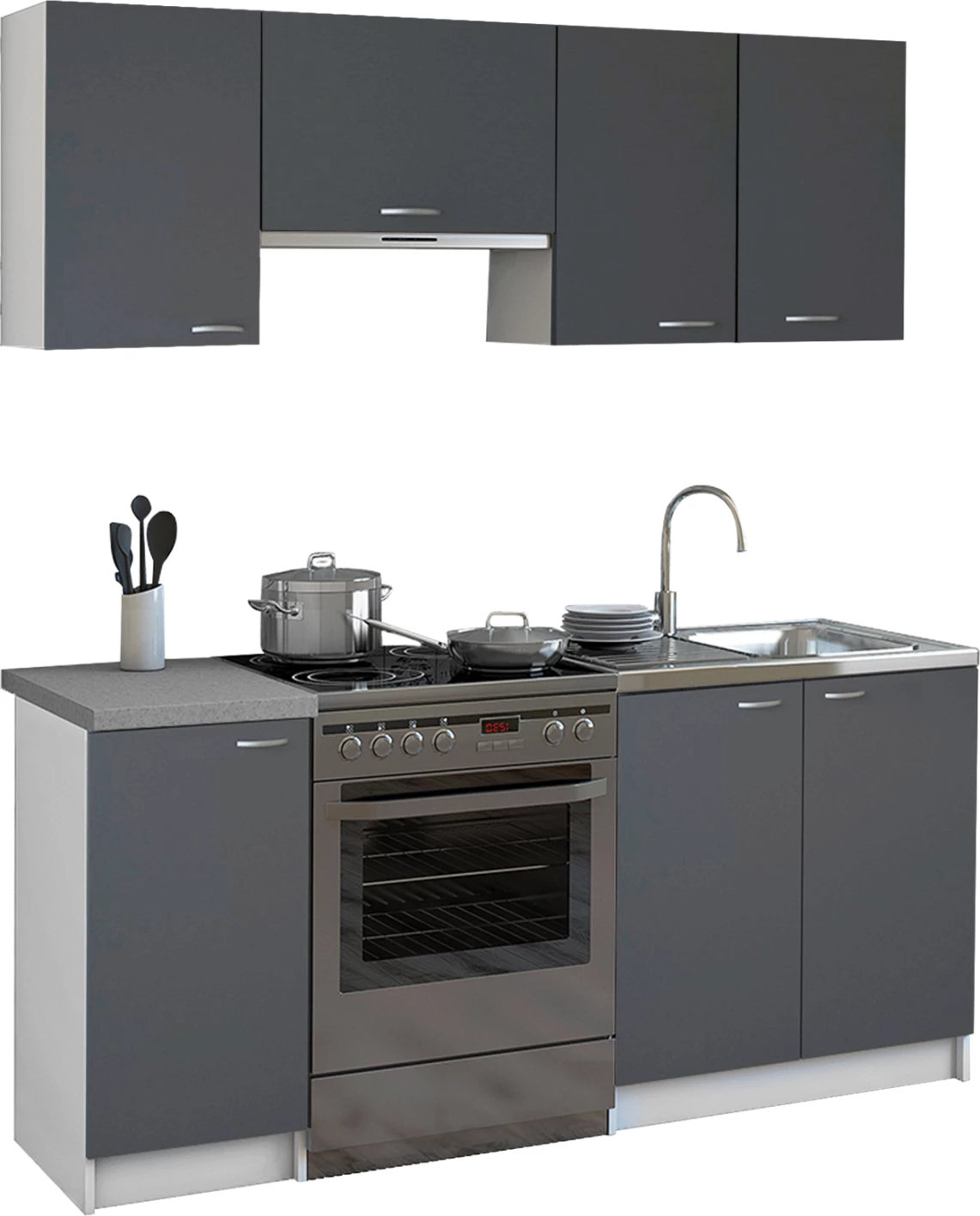 Njësi kuzhine Maurice, melaminë, gri e errët-bardhë, 180x29,2-46 cm