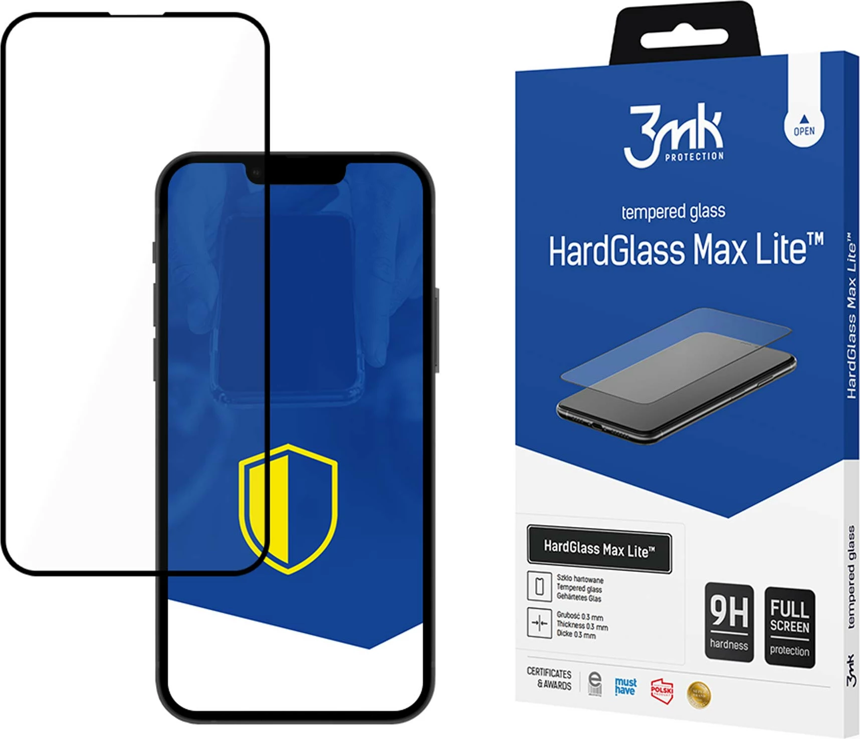 Xham i temperuar 3mk HardGlass Lite për iPhone 13 Pro Max, 9H, i zi