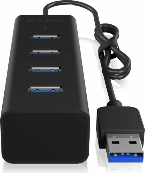 Hub USB ICYBOX IB-HUB1409-U3, 4 porta USB-A 3.0, deri 5 Gb/s, me kabllo USB-A në USB-A, i zi