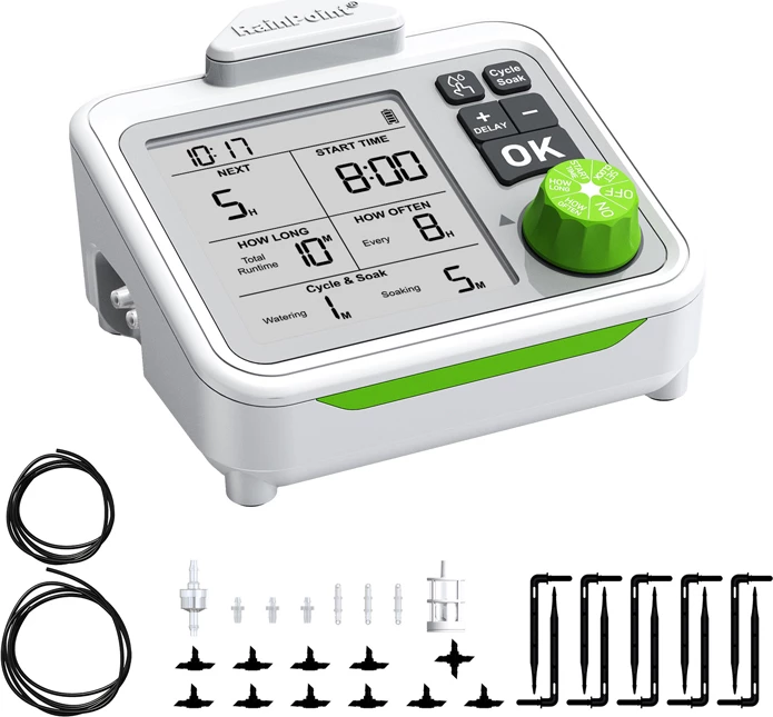 Kontrollues ujitjeje automatike me pompë RainPoint IK153, bateri 2000 mAh, për deri 20 bimë, bardhë/jeshile, set