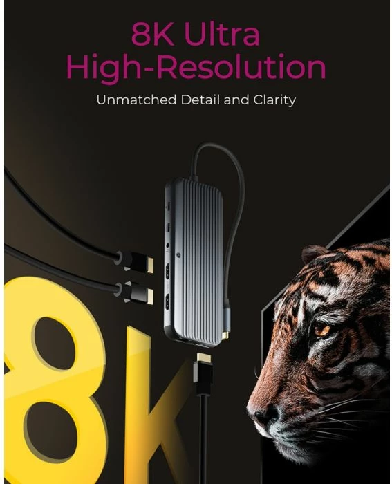 Stacion dokimi USB-C ICYBOX IB-DK4060-CPD, 12-në-1, triple video (2x HDMI + DP), deri 8K@30Hz, 10Gbps, PD 100W, LAN Gigabit, lexues SD/microSD, anthracite
