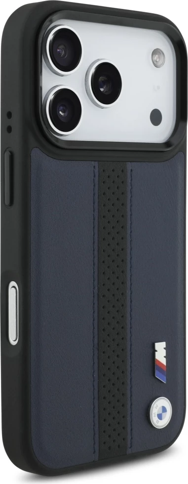 Mbështjellës MagSafe BMW M Perforated Stripe Logo për iPhone 17 Pro, navy blue