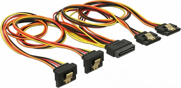 Kabllo splitter SATA Power DeLOCK 60152, 1x SATA 15-pin në 4x SATA 15-pin, 0.5 m, zi/kuqe/verdhe/portokalli