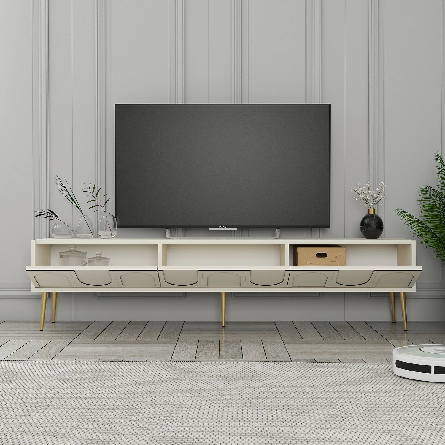 Komodë TV Skye Decor, Lyon 43, krem dhe ari