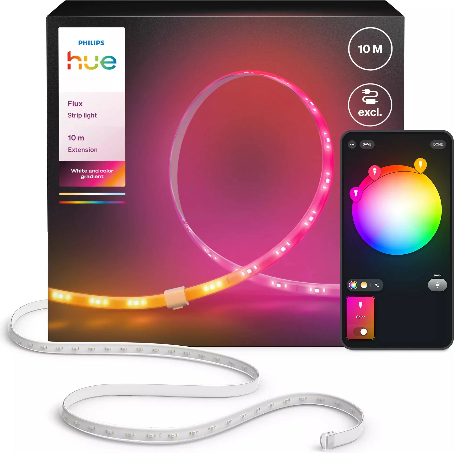 Shirit LED Philips Hue Gradient Lightstrip, zgjatje 10 m, RGB, Bluetooth/Zigbee, i bardhë