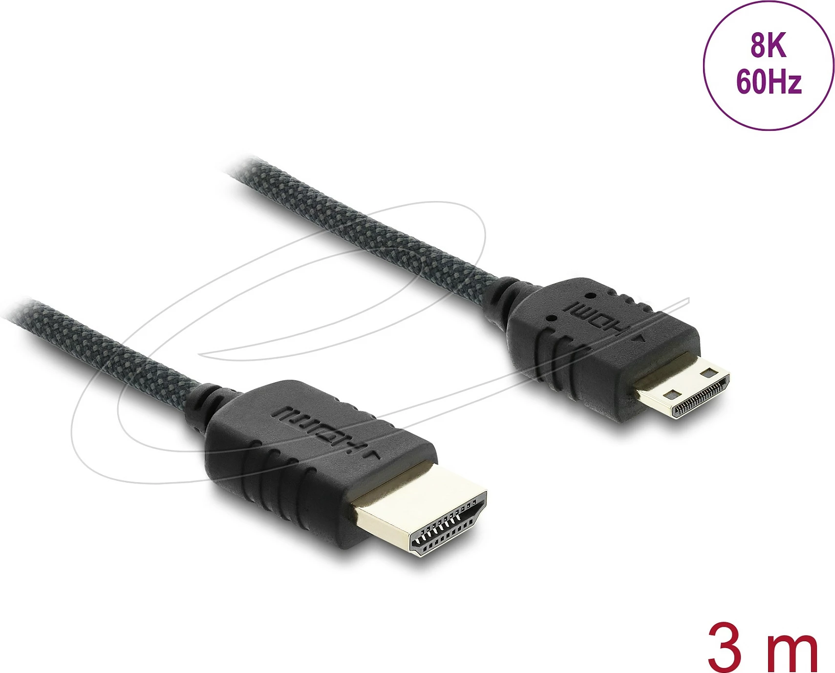 Kabllo HDMI DeLOCK 81689, HDMI-A në Mini HDMI-C, 3 m, 8K 60Hz, 48 Gbit/s, eARC, e zezë