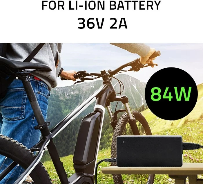 Karikues Qoltec 50760 për bateri e-bike, 36V | 42V | 2A, i zi