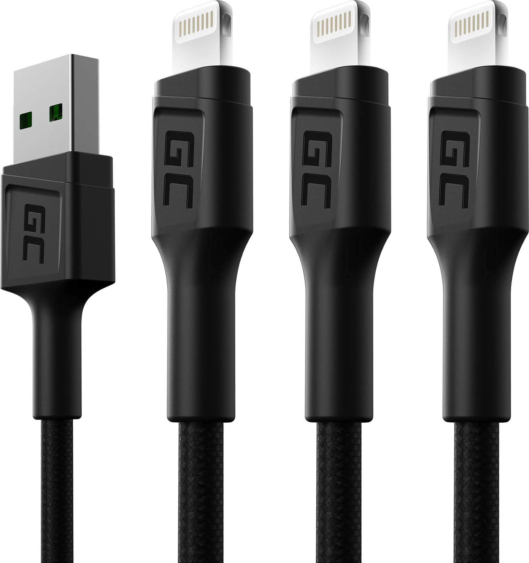 Kabl USB-A në Lightning Green Cell KABGCSET06, 2 m, set 3 copë, i zi