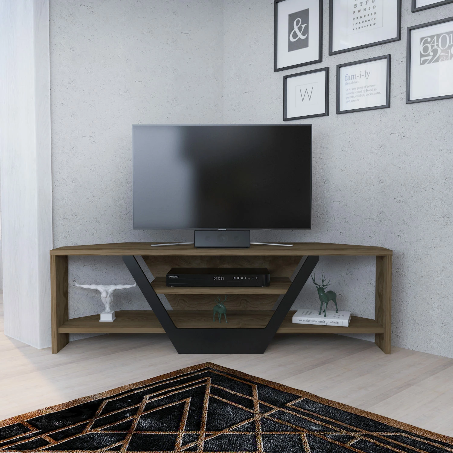 Komodë TV Hanah Home, ngjyrë lisi oud, e zezë