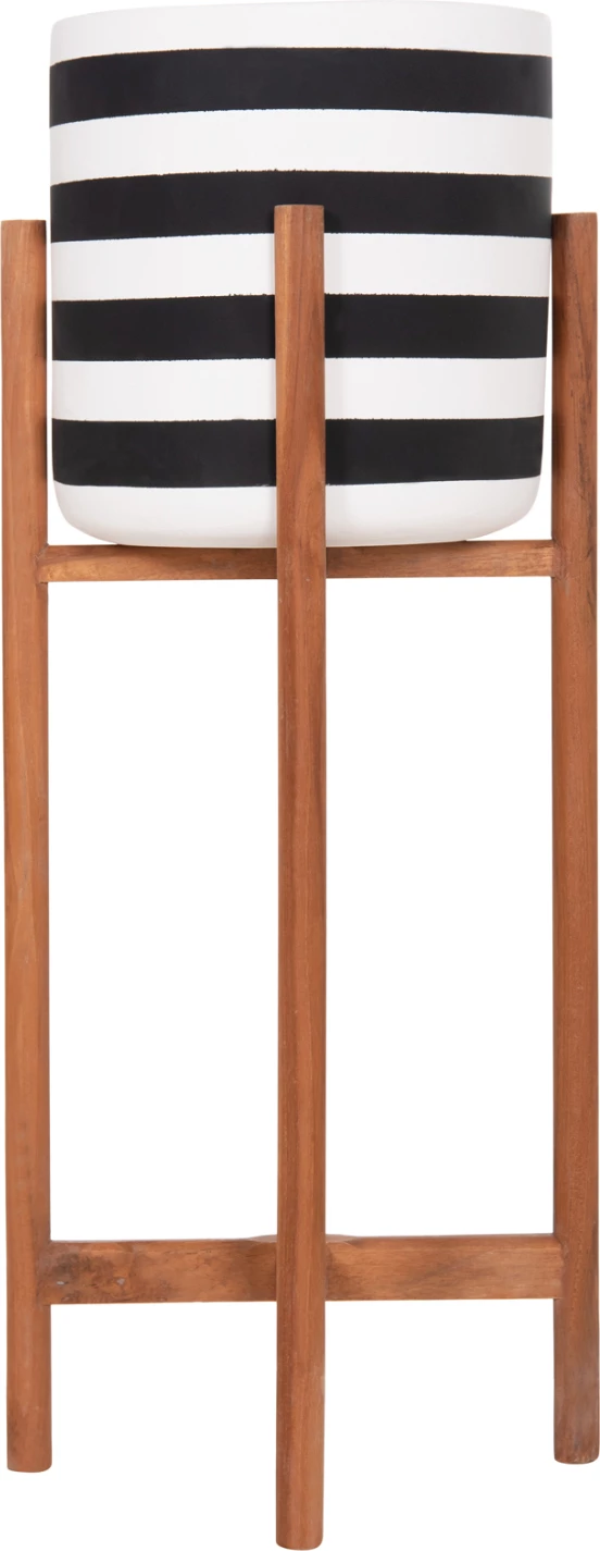 Vazo e brendshme RENTIL, fibër-cement, vija të zeza dhe të bardha, bazë dru tik, 23x60cm