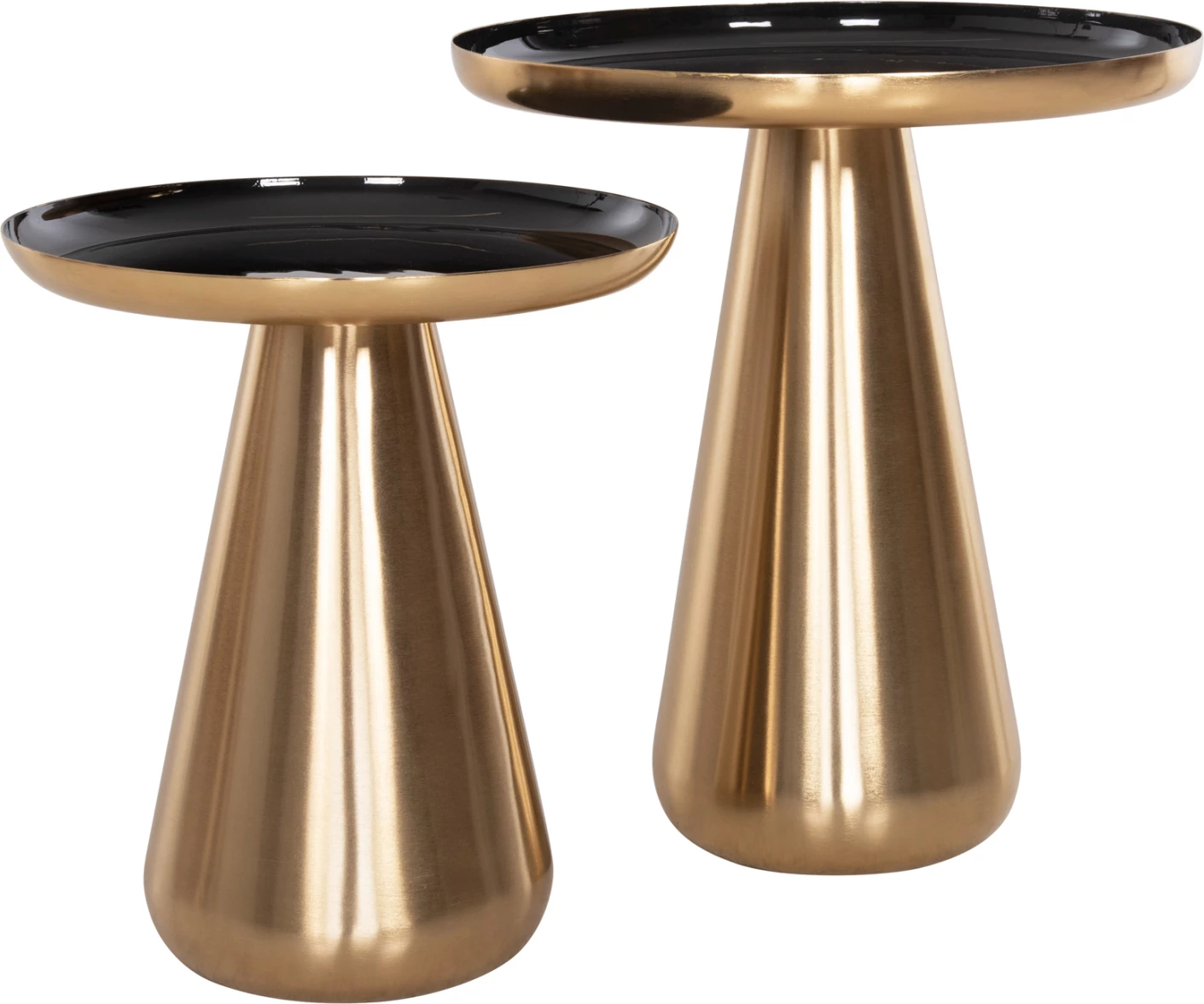 Tavolina kafeje 2 copë OLUF, metal i smaltuar, ngjyrë ari me shkëlqim & e zezë, Φ50 & Φ41 cm