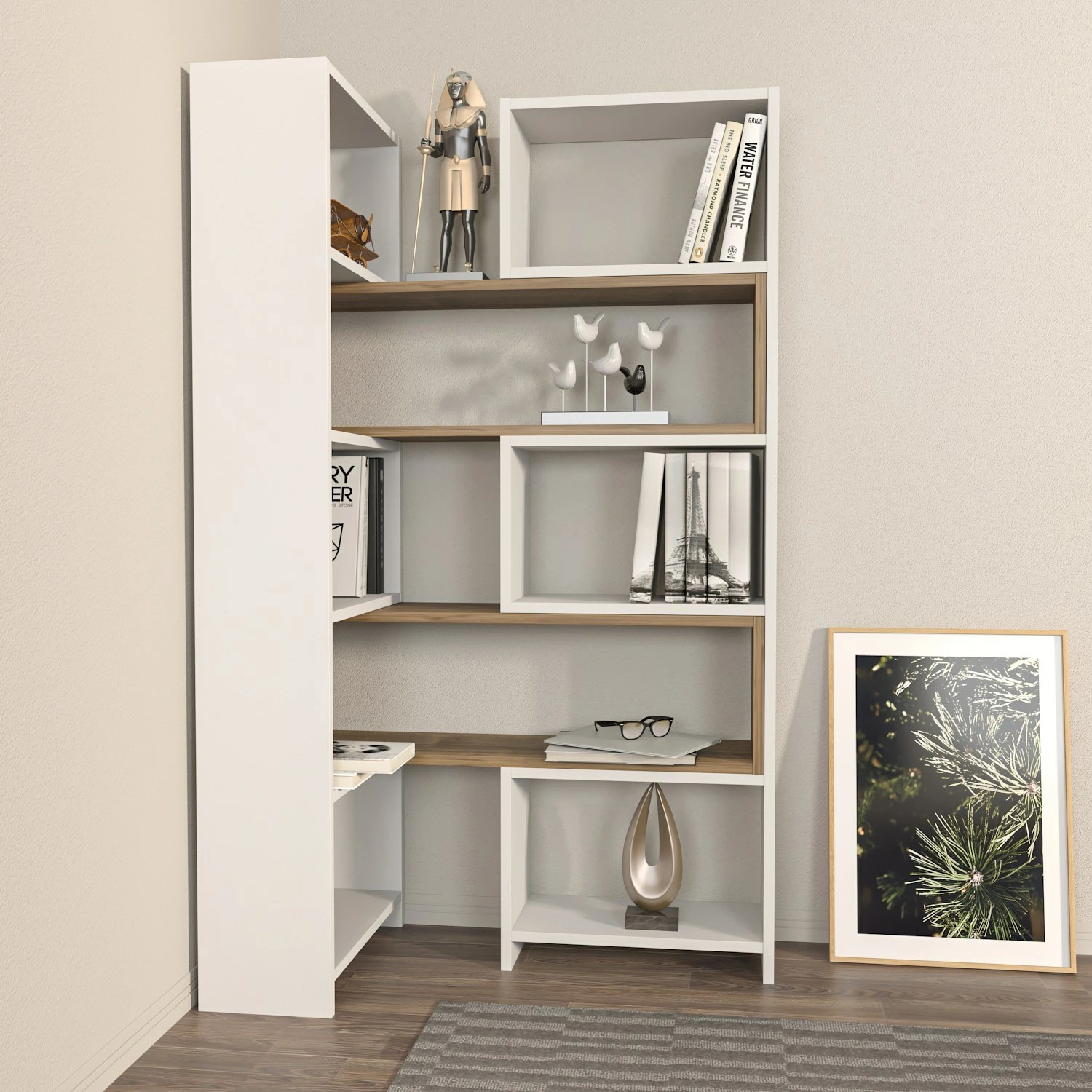 Raft librash Hanah Home, Poyraz, i bardhë dhe arre