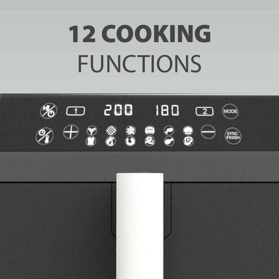 Fritezë ajri vertikale pa vaj, Feel-Maestro MR-761, 10 L (2x5 L), 2400W, 12 programe, ekran LCD, e zezë