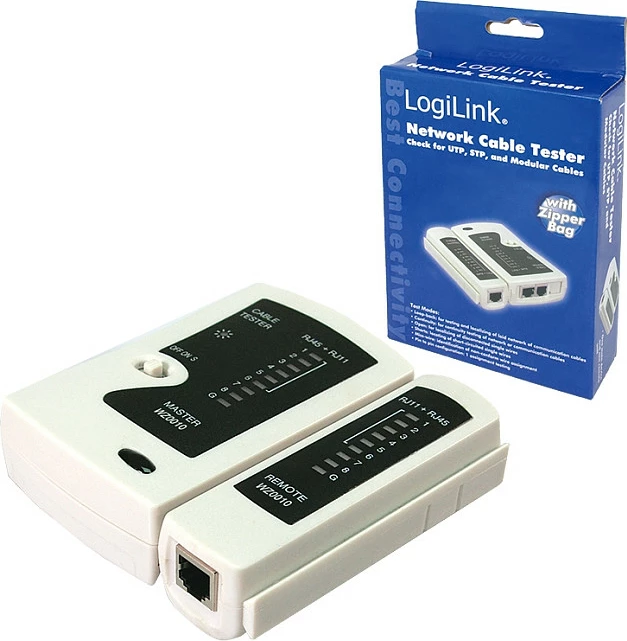 Tester kabllosh LogiLink për RJ11/RJ12/RJ45 me njësi remote, bardhë
