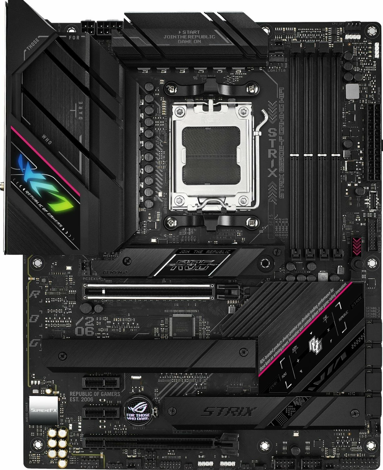 Pllakë amë Asus ROG STRIX B650E-F Gaming WiFi, ATX, DDR5, PCIe 5.0, WiFi 6E, e zezë, set me antenë WiFi dhe 2x kabllo SATA